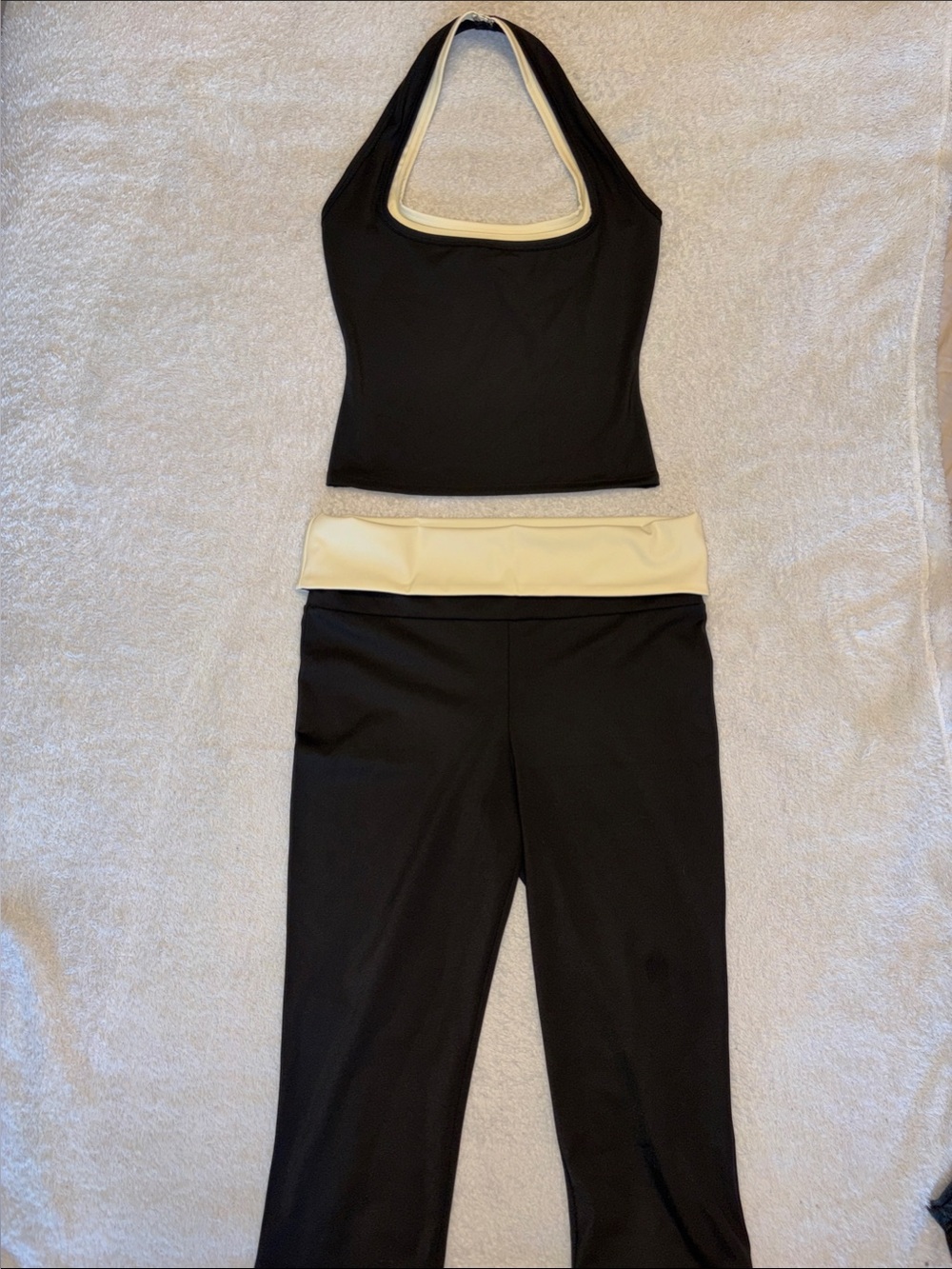 Halo Black Track Capri Leggings & Halter Top with Cream Trim